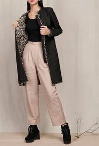 Black Kalamkari Printed Quilted Reversible Jacket image 2