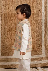 Peach Brocade Nehru Jacket image 2