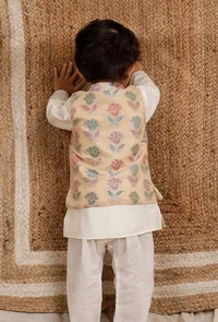 Peach Brocade Nehru Jacket image 3