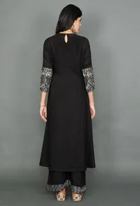 Set of 2: Blace Kurta & Plazzo With Kantha Embroidery image 3