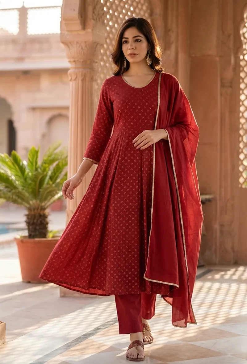 Maroon Cotton Dupatta with Gota Lace Detailing