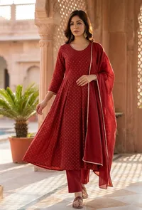 Maroon Cotton Dupatta with Gota Lace Detailing image 1