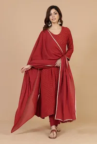 Maroon Cotton Dupatta with Gota Lace Detailing image 2