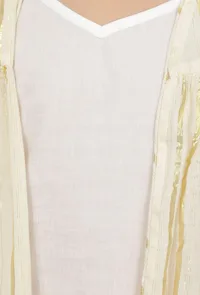Set of 3: Sand White Cotton Slip Kurta with Stripe Pants and Cape image 5