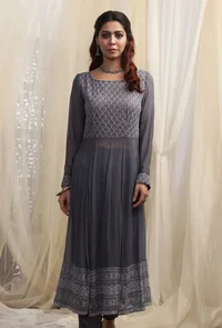 Anchor Grey Boat Neck Front Slit Kurta image 1