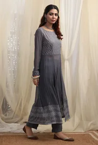 Anchor Grey Boat Neck Front Slit Kurta image 2