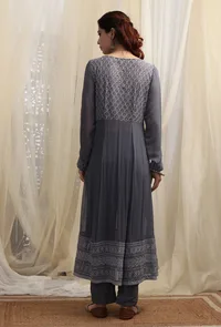 Anchor Grey Boat Neck Front Slit Kurta image 4