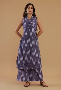 Set of 2: Purple Ikat Cotton Wrap-Style Sleeveless Kurta Set image 1