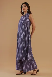 Set of 2: Purple Ikat Cotton Wrap-Style Sleeveless Kurta Set image 2