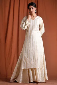 Off White Golden Cotton Kurta image 1