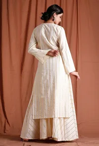 Off White Golden Cotton Kurta image 4