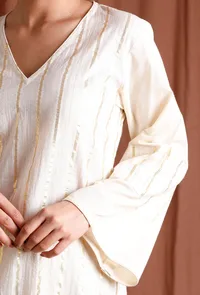 Off White Golden Cotton Kurta image 5