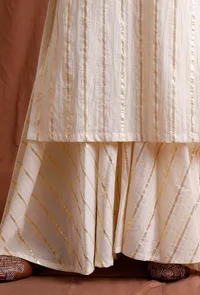 Off White Golden Cotton Kurta image 6