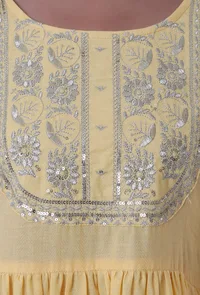 Yellow & White Cotton Block Printed Kurta image 4