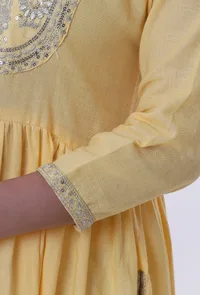 Yellow & White Cotton Block Printed Kurta image 5