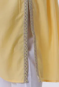 Yellow & White Cotton Block Printed Kurta image 6