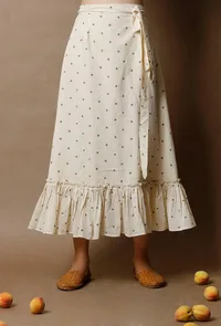Off White Cotton Hand Block Printed Wraparound Skirt image 1