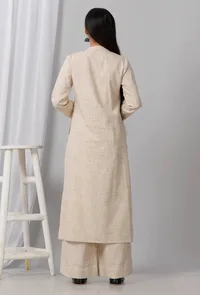 Set of 2: Beige Cotton Khadi Kurta with Palazzo image 3