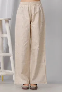 Set of 2: Beige Cotton Khadi Kurta with Palazzo image 4