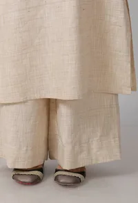 Set of 2: Beige Cotton Khadi Kurta with Palazzo image 6
