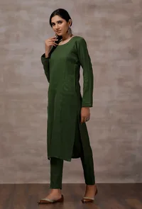 Olive Green Cashmilon Straight Phiran Kurta image 3