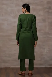 Olive Green Cashmilon Straight Phiran Kurta image 5