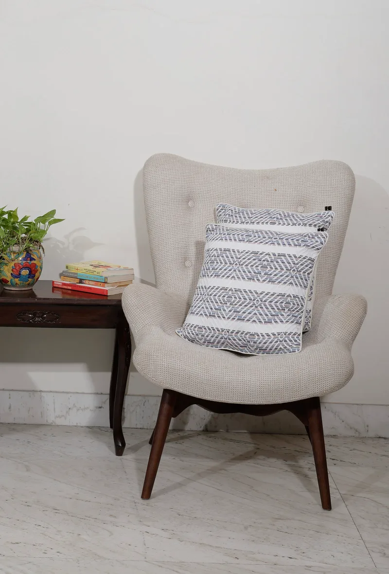 Set of 2: Pure White Handcrafted Jacquard Cushion Covers