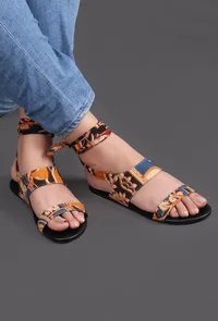 Black Kalamkari Tie Up Flats image 1