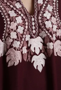 Seal Brown Aari Embroidered Kashmiri Phiran-Free Size image 5