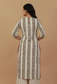 Off-White Block Printed Cotton Kurta image 4