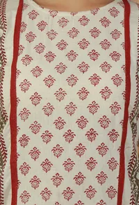 Off-White Block Printed Cotton Kurta image 5