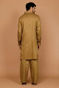 Set of 2:Olive Green Cotton Satin Pathani Kurta and Pyjama image 4