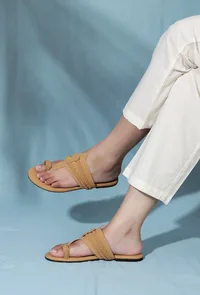 Camel Brown Cruelty free Leather inspired Kolhapuri image 1