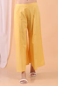 Mustard Yellow Cotton Woven Palazzo image 1