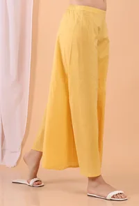 Mustard Yellow Cotton Woven Palazzo image 2