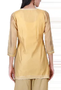 Yellow Plan Chanderi Short Kurta With Gota Lace Detailing image 4