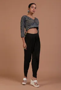 Blue and Black Cotton Ajrakh Printed Full Sleeve Blouse image 2