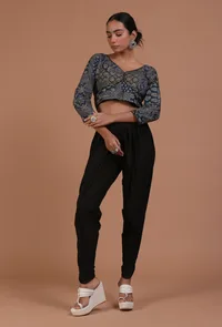 Blue and Black Cotton Ajrakh Printed Full Sleeve Blouse image 3