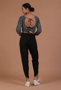 Blue and Black Cotton Ajrakh Printed Full Sleeve Blouse image 5