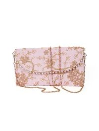 Blossom Pink Zari Embroidered Silk Envelope Clutch image 3