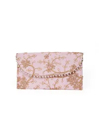 Blossom Pink Zari Embroidered Silk Envelope Clutch image 4