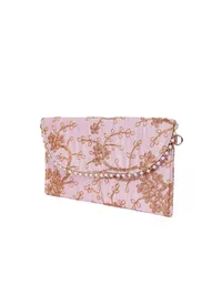 Blossom Pink Zari Embroidered Silk Envelope Clutch image 5