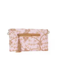 Blossom Pink Zari Embroidered Silk Envelope Clutch image 6