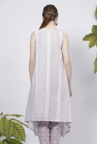 Lilac Asymmetrical Stripes Hand-Block Printed Cotton Kurta image 4