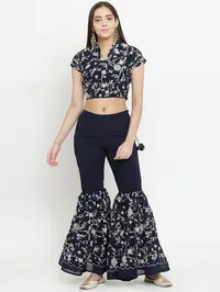 Navy Blue Sharara With Parsi Embroidery image 1