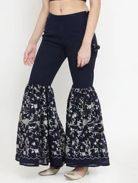 Navy Blue Sharara With Parsi Embroidery image 4