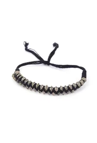 Set Of 2: Zue Black Thread & Antique Plated Brass Beaded Anklets image 2