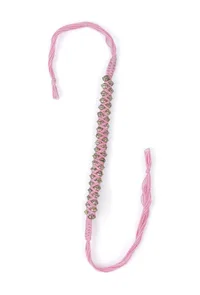 Set Of 2: Zaina Pink Thread & Antique Plated Brass Beaded Anklets image 3
