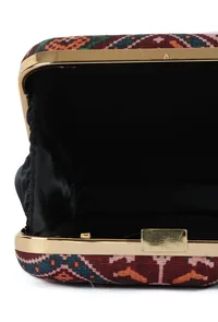 Parisa Maroon, Blue & Multi Patola Print Square Box Clutch image 6