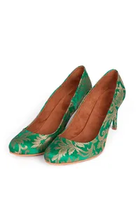 Green Pencil Heels In Brocade image 2